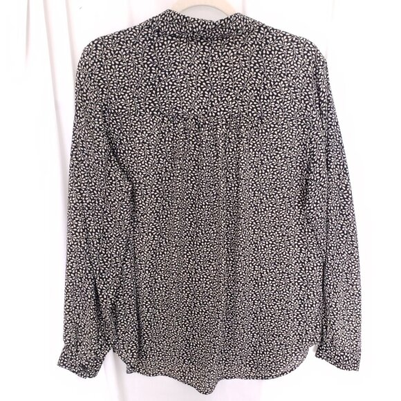 H&M Black and Beige Leaf Pattern Collar Button Up Long Sleeve Blouse Size 12 - Picture 11 of 13
